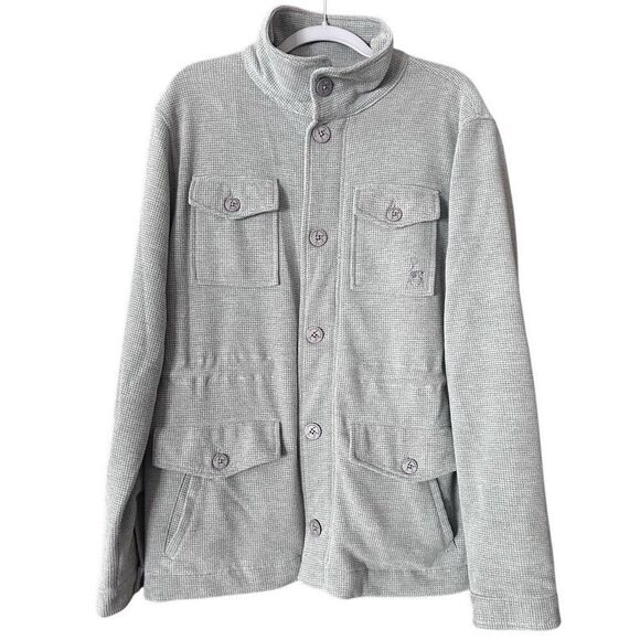 Kane & Unke Gray Waffle Knit Jacket Pockets Lined Zip Button Up Size Large Men’s - Picture 1 of 6
